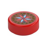 Tile Round 1 × 1 with Wind Rose/Compass print Red
