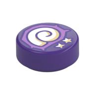 Tile Round 1 × 1 with White Shell, Stars print Dark Purple