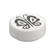 Tile Round 1 × 1 with Black Butterfly print Weiß