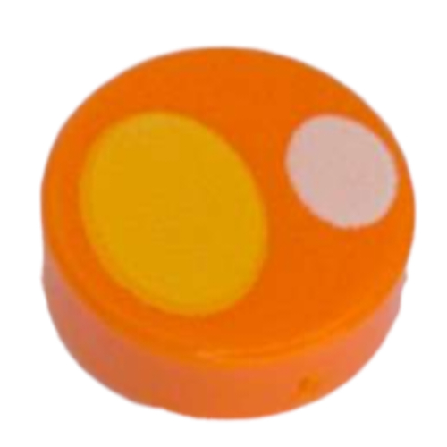 Tile Round 1 × 1 with Yellow Oval, White Circle print (Mimic Eye) Orange