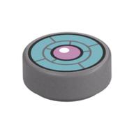 Tile Round 1 × 1 with Bright Light Blue Turbine, Lavender Center print Flat Silver