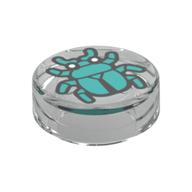 Tile Round 1 × 1 with Dark Turquoise Beetle print Trans-Clear