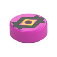 Tile Round 1 × 1 with Yellow Eye, Dark Purple Pupil, Dark Green Eyelid print Dark Pink