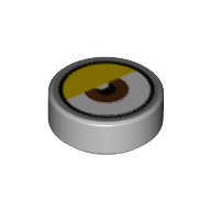Tile Round 1 × 1 with Reddish Brown Eye Center, Yellow Eyelid, Silver Border (White Dot Close to Eyelid) print Light Bluish Gray