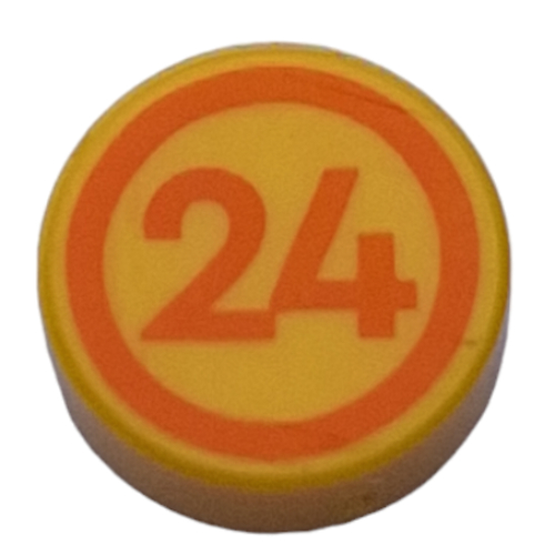 Tile Round 1 × 1 with Orange Circle, '24' print Gelb