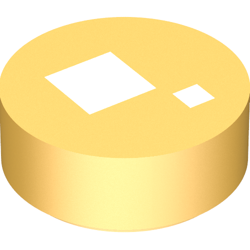 Tile Round 1 × 1 with Large and Small White Squares, Metallic Gold Background Print (Brickheadz Eye) Perlgold