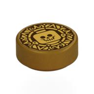 Tile Round 1 × 1 with Dark Red Doubloon, Minifig Head print Perlgold