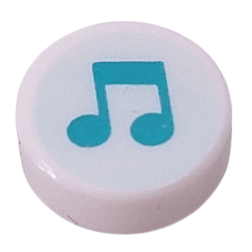 Tile Round 1 × 1 with Dark Turquoise Music Note on Light Aqua Background print Weiß