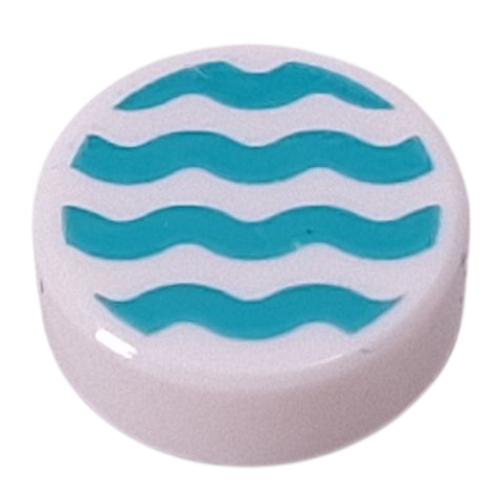 Tile Round 1 × 1 with Dark Turquoise Squiggly Line print White