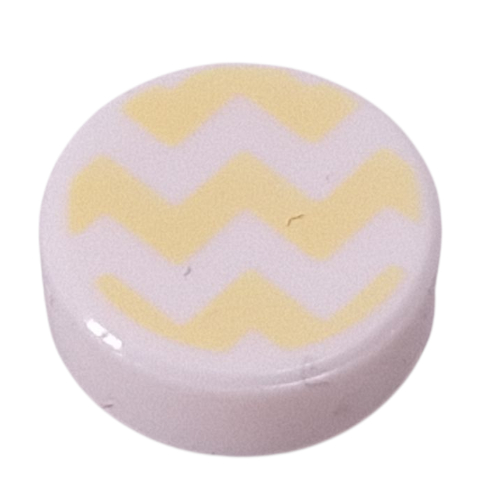 Tile Round 1 × 1 with Bright Light Yellow Squiggly Line print White
