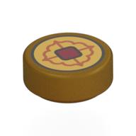 Tile Round 1 × 1 with Gold Coin, Tan/Dark Red Decoration print Pearl Gold