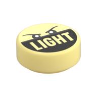 Tile Round 1 × 1 with Two Eyes and 'LIGHT' on Dark Silver Print Bright Light Yellow