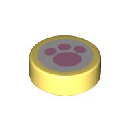 Tile Round 1 × 1 with Bright Pink Paw on White Background Print Bright Light Yellow