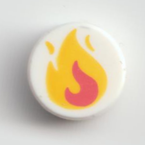 Tile Round 1 × 1 with Yellow/Pink Flame print Weiß