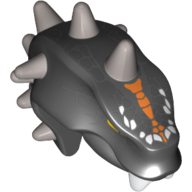 Minifig Head Special, Snake, Thin with Horns Silver, and Orange Scales Print (Skalidor) Black
