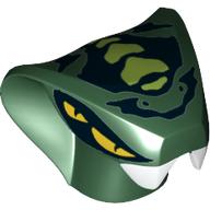 Minifig Head Special, Snake with 4 Yellow Eyes and Lime Scales Print (Spitta) Dunkelgrün