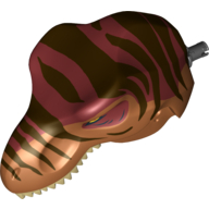 Animal Body Part, Dinosaur, Tyrannosaurus Rex Head with Pin, Tan Teeth, Dark Red Top and Dark Brown Stripes Print Dunkelorange