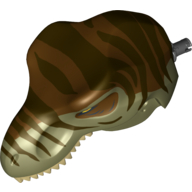 Animal Body Part, Dinosaur, Tyrannosaurus Rex Head with Pin, Tan Teeth, Reddish Brown Top and Dark Brown Stripes Print Olivgrün