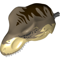 Animal Body Part, Dinosaur, Tyrannosaurus Rex Head with Pin, Tan Teeth, Dark Tan Top and Dark Brown Stripes Print Beige