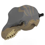 Animal Body Part, Dinosaur, Tyrannosaurus Rex Head with Pin with Tan Teeth, Sand Blue Markings print Dunkelbeige