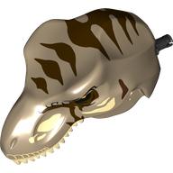 Animal Body Part, Dinosaur, Tyrannosaurus Rex Head with Pin, Light Bluish Grey Teeth, Tan Markings, Dark Brown Stripes Print Dark Tan