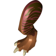 Animal Body Part, Dinosaur, Tyrannosaurus Rex Leg, Left, with Pin, Tan Nails and Dark Brown Stripes on Dark Red Print Dunkelorange