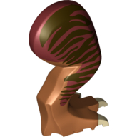 Animal Body Part, Dinosaur, Tyrannosaurus Rex Leg, Right, with Pin, Tan Claws and Dark Brown Stripes on Dark Red Print Dunkelorange