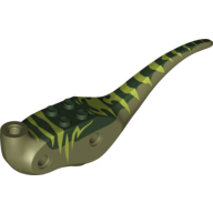 Animal Body Part, Dinosaur, Raptor Body with Dark Green Top with Lime Stripes Print Olive Green