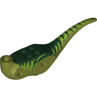 Animal Body Part, Dinosaur, Raptor Body with Dark Green Top with Lime Stripes on Sides Print Olive Green