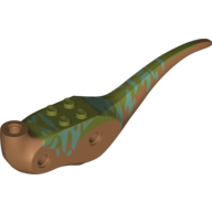 Animal Body Part, Dinosaur, Raptor Body with Olive Green Top with Medium Azure Stripes Print Medium Nougat