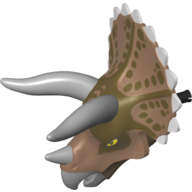 Animal Body Part, Dinosaur, Triceratops Head with Light Bluish Gray Horns and Reddish Brown Top with Dark Brown Print Rotbraun