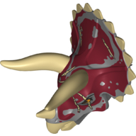 Animal Body Part, Dinosaur, Triceratops Head with Dark Red and Dark Bluish Grey Brindle, Tan Horns Dunkelblaugrau