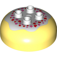 Duplo Brick Round 4 × 4 Dome Top with 2 × 2 Studs - Marbled White 'Frosting' with Red and Pink Hearts and Stars Print Leuchtendes Hellgelb