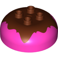 Duplo Brick Round 4 × 4 Dome Top with 2 × 2 Studs - Marbled Reddish Brown (Chocolate) 'Frosting' Dark Pink