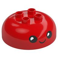 Duplo Brick Round 4 × 4 Dome Top with 2 × 2 Studs with Black Face, Smiling print Red