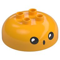 Duplo Brick Round 4 × 4 Dome Top with 2 × 2 Studs with Black Face, Surprised print Leuchtendes Hellorange