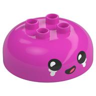 Duplo Brick Round 4 × 4 Dome Top with 2 × 2 Studs with Black Face, Crying print Dunkelrosa
