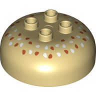 Duplo Brick Round 4 × 4 Dome Top with 2 × 2 Studs - Dark Orange and White Seeds Print Beige