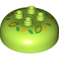 Duplo Brick Round 4 × 4 Dome Top with 2 × 2 Studs - Green and Yellow Flowers/Leaves Print Lime