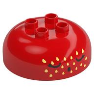 Duplo Brick Round 4 × 4 Dome Top with 2 × 2 Studs with Black Face, Sleeping, Yellow Seeds print Red