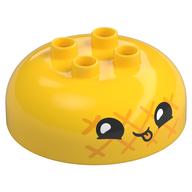 Duplo Brick Round 4 × 4 Dome Top with 2 × 2 Studs with Black Face, Sticking Out Tonque print Yellow