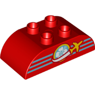 Duplo Brick 2 × 4 Curved Top with Plane Flying Around Globe Logo print Red