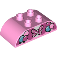 Duplo Brick 2 × 4 Curved Top with Bow Tie and Balloons print Bright Pink