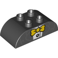 Duplo Brick 2 × 4 Curved Top with Yellow Bow Tie, White Shirt and Jacket Print Black