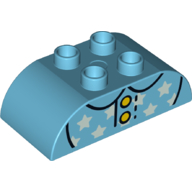 Duplo Brick 2 × 4 Curved Top with Yellow Buttons, White Stars, and Collar Print Medium Azure