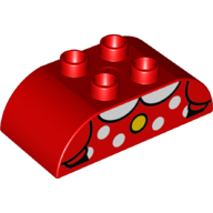 Duplo Brick 2 × 4 Curved Top with Minnie Mouse Dress Print Red