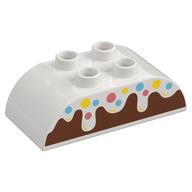 Duplo Brick 2 × 4 Curved Top with Cake with Frosting and Sprinkles Print Weiß