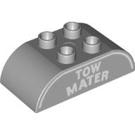Duplo Brick 2 × 4 Curved Top with 'TOW MATER' Print Hellblaugrau