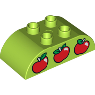 Duplo Brick 2 × 4 Curved Top with Red Apples Print Limette