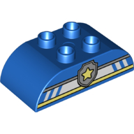 Duplo Brick 2 × 4 Curved Top with Yellow and Silver Police Badge Print Blau
